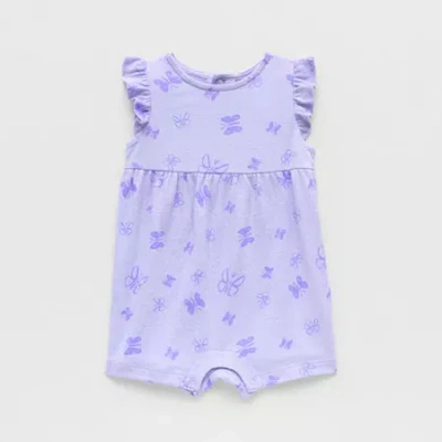 Okie Dokie Baby Girls Sleeveless Floral Romper In Purple