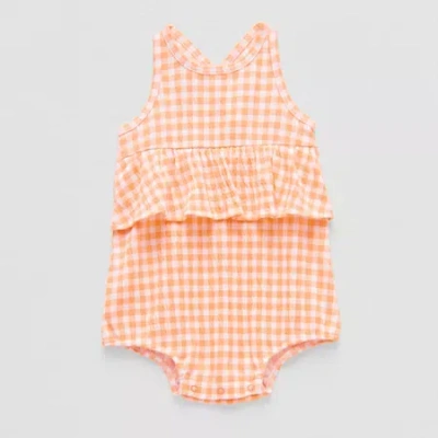 Okie Dokie Baby Girls Sleeveless Gingham Romper In Orange
