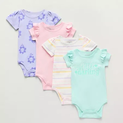 Okie Dokie Baby Round Neck Short Sleeve 4-pc. Bodysuit In Multi