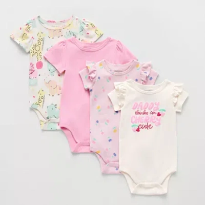 Okie Dokie Baby Round Neck Short Sleeve 4-pc. Bodysuit In Multi