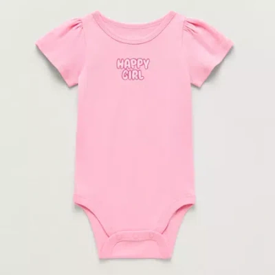 Okie Dokie Baby Round Neck Short Sleeve Bodysuit In Pink