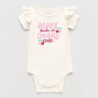 Okie Dokie Baby Round Neck Short Sleeve Rib Bodysuit In Neutral