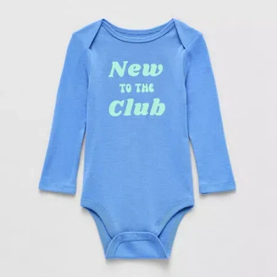 Okie Dokie Baby Unisex Crew Neck Long Sleeve Rib Bodysuit In Blue