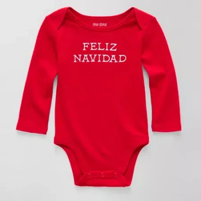Okie Dokie Baby Unisex Crew Neck Long Sleeve Rib Bodysuit In Red