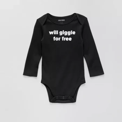 Okie Dokie Baby Unisex Round Neck Long Sleeve Rib Bodysuit In Black
