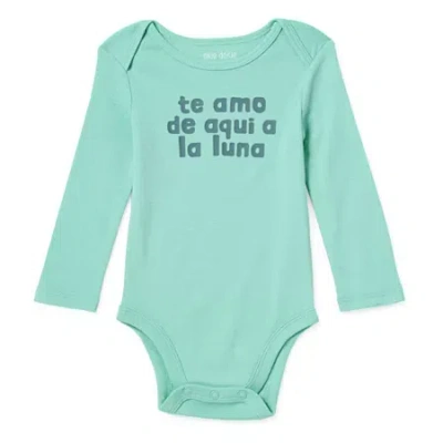 Okie Dokie Baby Unisex Round Neck Long Sleeve Rib Bodysuit In Blue