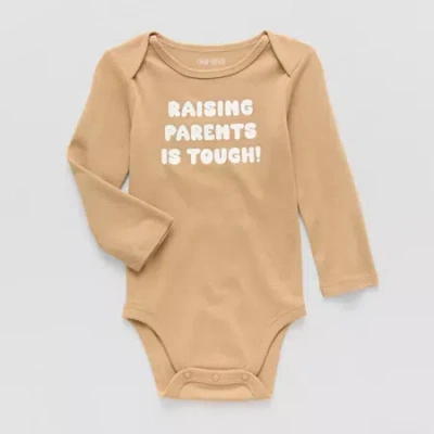 Okie Dokie Baby Unisex Round Neck Long Sleeve Rib Bodysuit In Brown