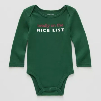 Okie Dokie Baby Unisex Round Neck Long Sleeve Rib Bodysuit In Green