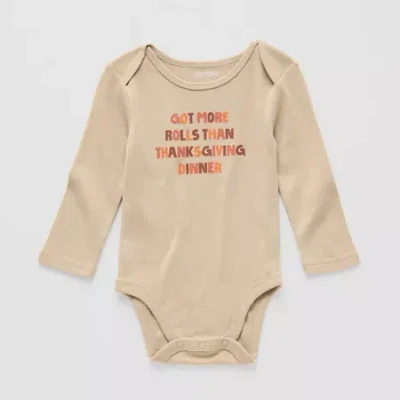 Okie Dokie Baby Unisex Round Neck Long Sleeve Rib Bodysuit In Neutral