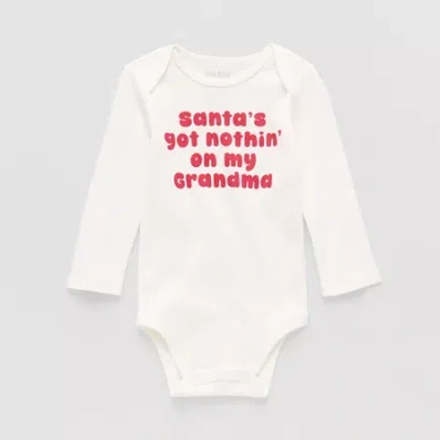 Okie Dokie Baby Unisex Round Neck Long Sleeve Rib Bodysuit In White