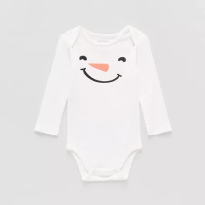Okie Dokie Baby Unisex Round Neck Long Sleeve Rib Bodysuit In White
