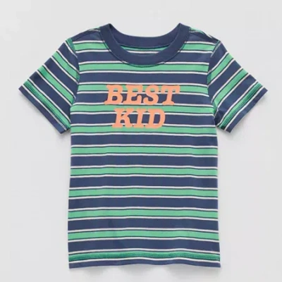 Okie Dokie Boys Easy-on + Easy-off Sensory Friendly Crew Neck Short Sleeve Adaptive Graphic T-shirt In Blue