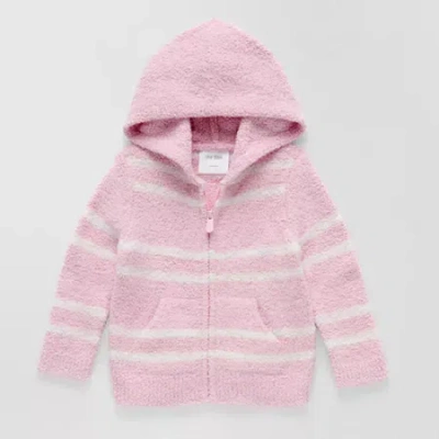 Okie Dokie Fuzzy Baby Girls Hooded Long Sleeve Zipper Cardigan In Pink