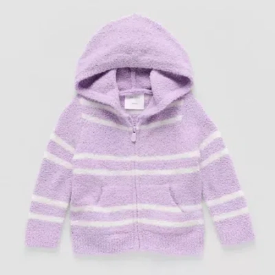 Okie Dokie Fuzzy Baby Girls Hooded Long Sleeve Zipper Cardigan In Purple