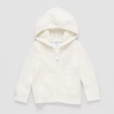 Okie Dokie Fuzzy Baby Girls Hooded Long Sleeve Zipper Cardigan In White