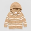 Okie Dokie Fuzzy Baby Unisex Hooded Long Sleeve Zipper Striped Cardigan In Brown