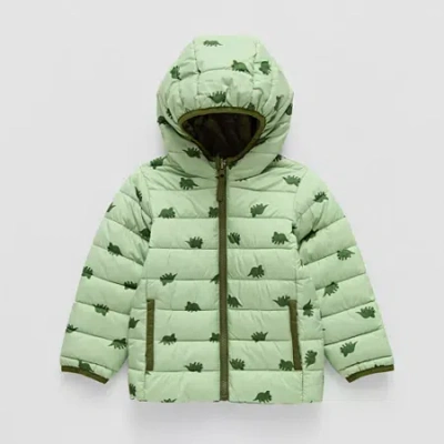 Okie Dokie Babies' Reversible Boys Water Resistant Midweight Puffer Jacket In Green