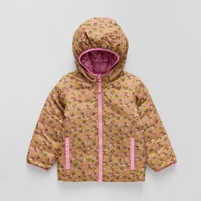 Okie Dokie Babies' Reversible Girls Water Resistant Midweight Puffer Jacket In Brown