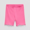 Okie Dokie Rib-knit Lettuce-edge Toddler & Little Girls Bike Short In Pink