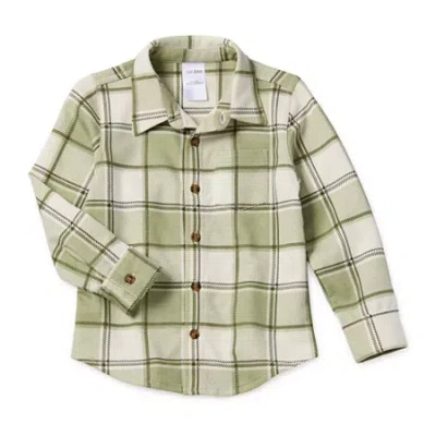 Okie Dokie Soft Knit Plaid Toddler & Little Boys Long Sleeve Cuffed Regular Fit Button-down Shirt In Green