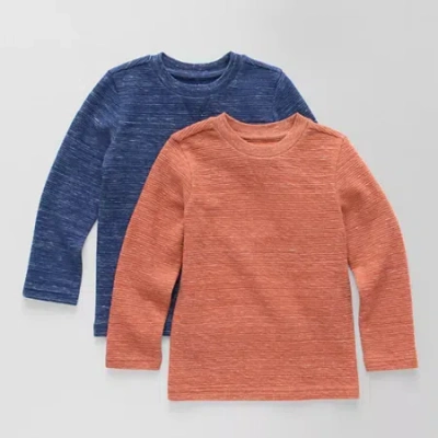 Okie Dokie Textured Knit Toddler & Little Boys Crew Neck Long Sleeve 2-pc. T-shirt In Blue