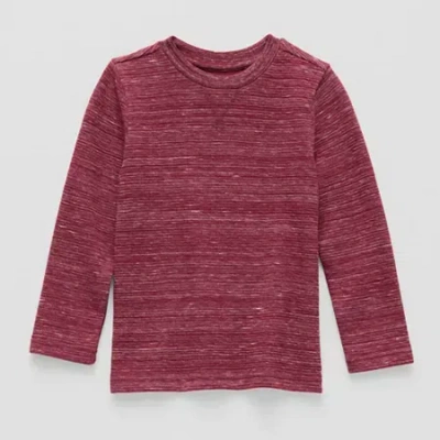 Okie Dokie Textured Knit Toddler & Little Boys Crew Neck Long Sleeve T-shirt In Red