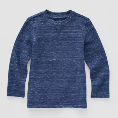 Okie Dokie Textured Knit Toddler & Little Boys Crew Neck Long Sleeve T-shirt In Blue