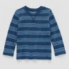 Okie Dokie Textured Knit Toddler & Little Boys Crew Neck Long Sleeve T-shirt In Blue