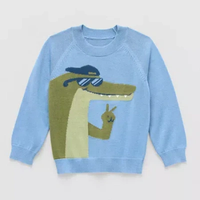 Okie Dokie Toddler & Little Boys Crew Neck Long Sleeve Pullover Sweater In Blue