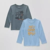 Okie Dokie Toddler & Little Boys Crew Neck Long Sleeve Regular Fit 2-pc. Graphic T-shirt In Blue