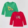 Okie Dokie Toddler & Little Boys Crew Neck Long Sleeve Regular Fit 2-pc. Graphic T-shirt In Green