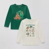 Okie Dokie Toddler & Little Boys Crew Neck Long Sleeve Regular Fit 2-pc. Graphic T-shirt In Green