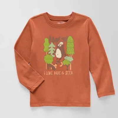 Okie Dokie Toddler & Little Boys Crew Neck Long Sleeve Regular Fit Graphic T-shirt In Brown