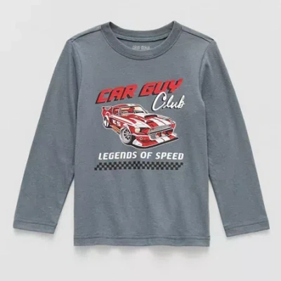 Okie Dokie Toddler & Little Boys Crew Neck Long Sleeve Regular Fit Graphic T-shirt In Gray