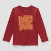 Okie Dokie Toddler & Little Boys Crew Neck Long Sleeve Regular Fit Graphic T-shirt In Red