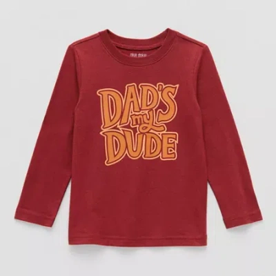 Okie Dokie Toddler & Little Boys Crew Neck Long Sleeve Regular Fit Graphic T-shirt In Red