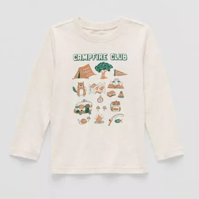 Okie Dokie Toddler & Little Boys Crew Neck Long Sleeve Regular Fit Graphic T-shirt In Sand