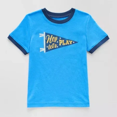 Okie Dokie Toddler & Little Boys Crew Neck Short Sleeve Graphic T-shirt In Blue