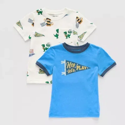 Okie Dokie Toddler & Little Boys Crew Neck Short Sleeve Regular Fit 2-pc. Graphic T-shirt In Blue