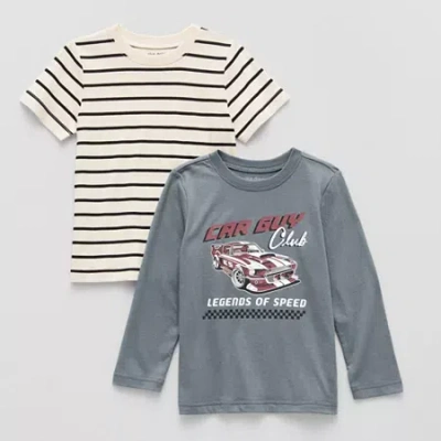 Okie Dokie Toddler & Little Boys Crew Neck Short Sleeve Regular Fit 2-pc. Graphic T-shirt In Gray