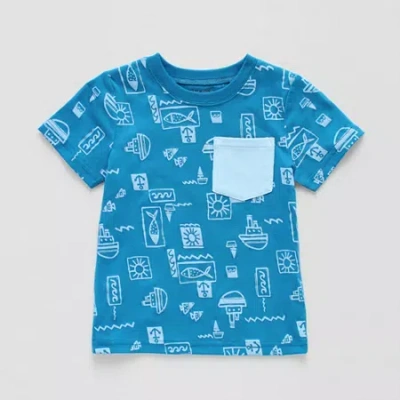 Okie Dokie Toddler & Little Boys Crew Neck Short Sleeve Regular Fit Graphic T-shirt In Blue