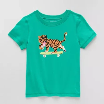 Okie Dokie Toddler & Little Boys Easy-on + Easy-off Sensory Friendly Crew Neck Short Sleeve Adaptive Graphic T- In Green