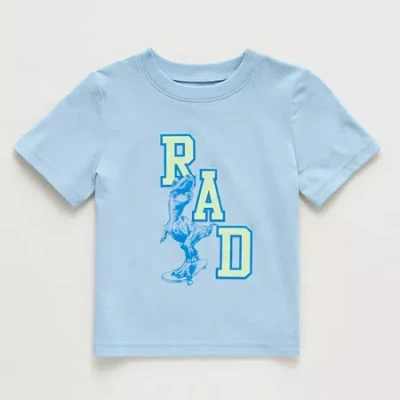 Okie Dokie Toddler & Little Boys Round Neck Short Sleeve Regular Fit Graphic T-shirt In Blue