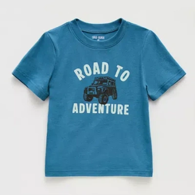 Okie Dokie Toddler & Little Boys Round Neck Short Sleeve Relaxed Fit Graphic T-shirt In Blue