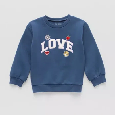 Okie Dokie Toddler & Little Girls Crew Neck Fleece Long Sleeve Sweatshirt In Blue