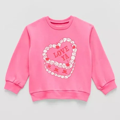 Okie Dokie Toddler & Little Girls Crew Neck Fleece Long Sleeve Sweatshirt In Pink