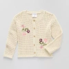 Okie Dokie Toddler & Little Girls Crew Neck Long Sleeve Button Floral Cardigan In White