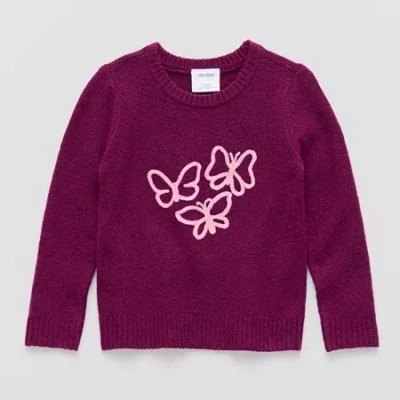 Okie Dokie Toddler & Little Girls Crew Neck Long Sleeve Pullover Sweater In Purple
