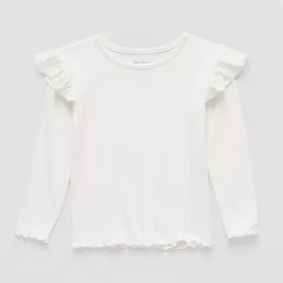 Okie Dokie Toddler & Little Girls Crew Neck Long Sleeve T-shirt In White