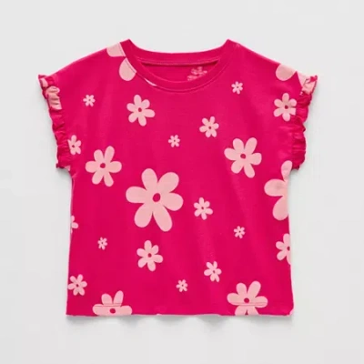 Okie Dokie Toddler & Little Girls Crew Neck Short Sleeve Regular Fit Graphic T-shirt In Pink